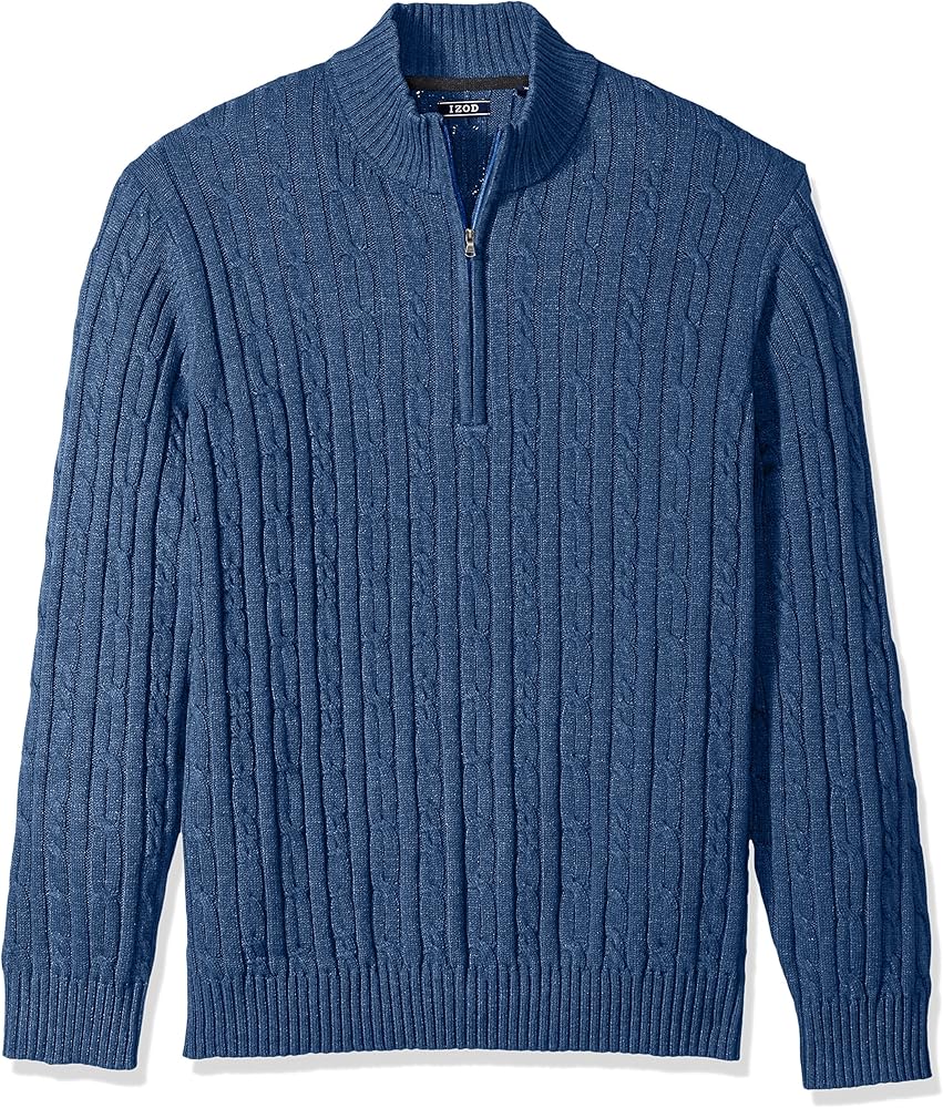 IZOD Men's Cable Solid 1/4 Zip Sweater, Federal Blue, X-Large at
